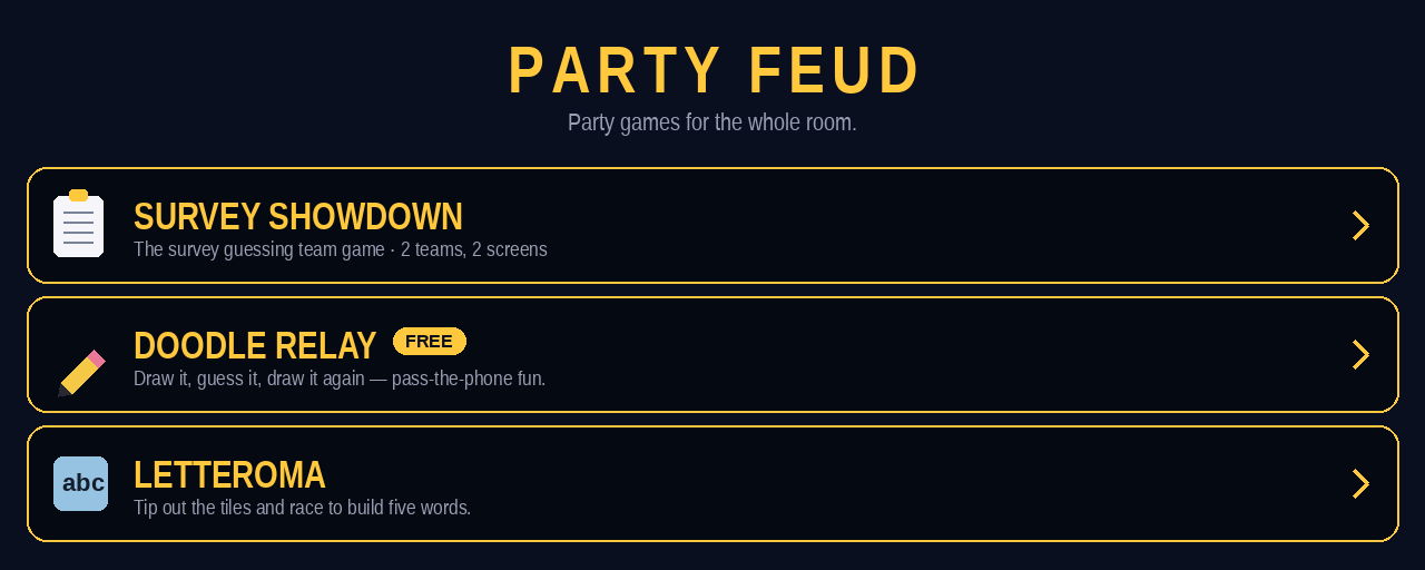 Party Feud app — a platform of party games